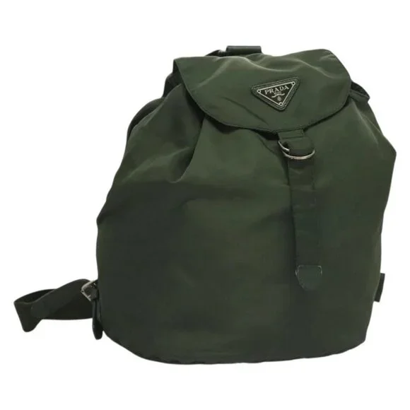 PRADA Backpack Nylon Khaki Silver Auth